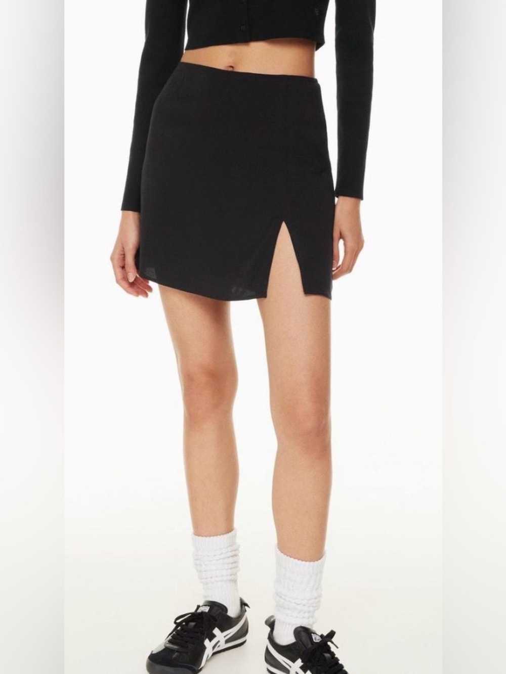 Sunday Best Classic Black Mini Skirt - Women's Simple A-Line with slit